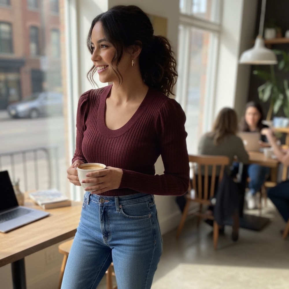 A New Day Brown Shimmering  Crew Neck Sweater